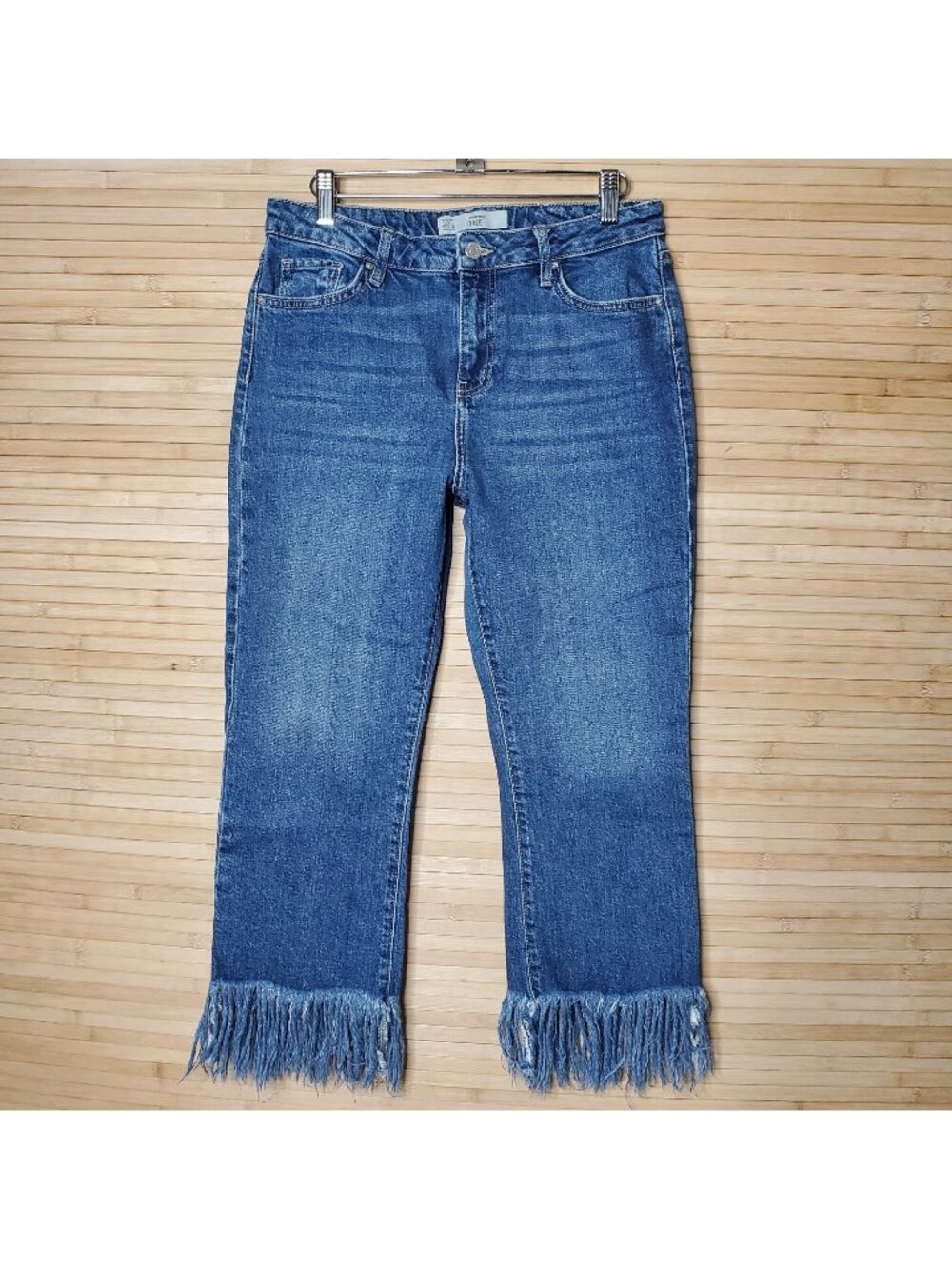 TOPSHOP sz 30 Women's Moto Dree Fringe Cropped Medium Wash Denim Jeans